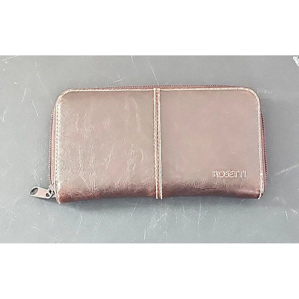Rosetti Women's Wallet Solid Brown Faux Leather Zip-Around  Compartments 8